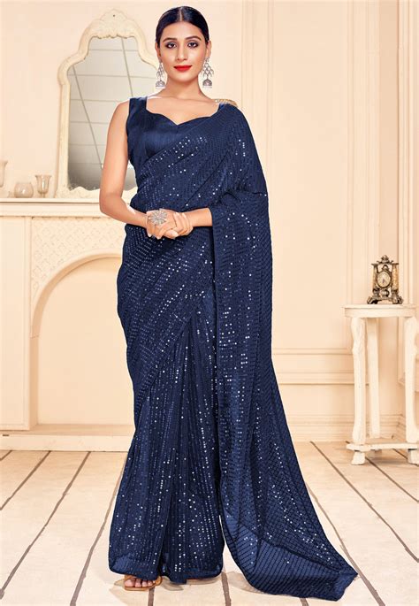 saree in navy blue